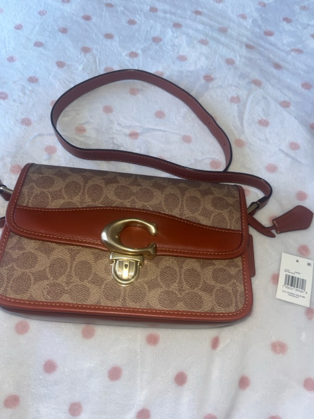 Coach Brown Signature Canvas Crossbody with Rust Leather Trim
